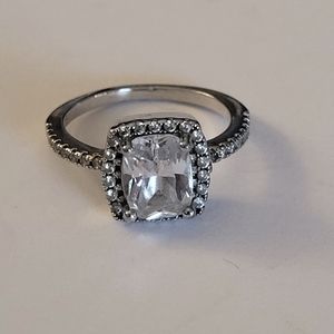 Sterling Silver Elegant Square Halo and Round Cut Clear CZ Engagement Ring